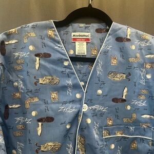Vintage Manhattan Men’s Pajamas Top, Light Blue, Golf Print. Size Large